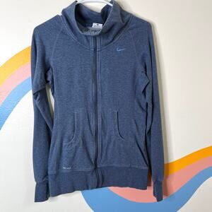 Nike Dri Fit Full Zip Jacket Thumbhole Pocket Long Sleeve Navy Blue Womens S